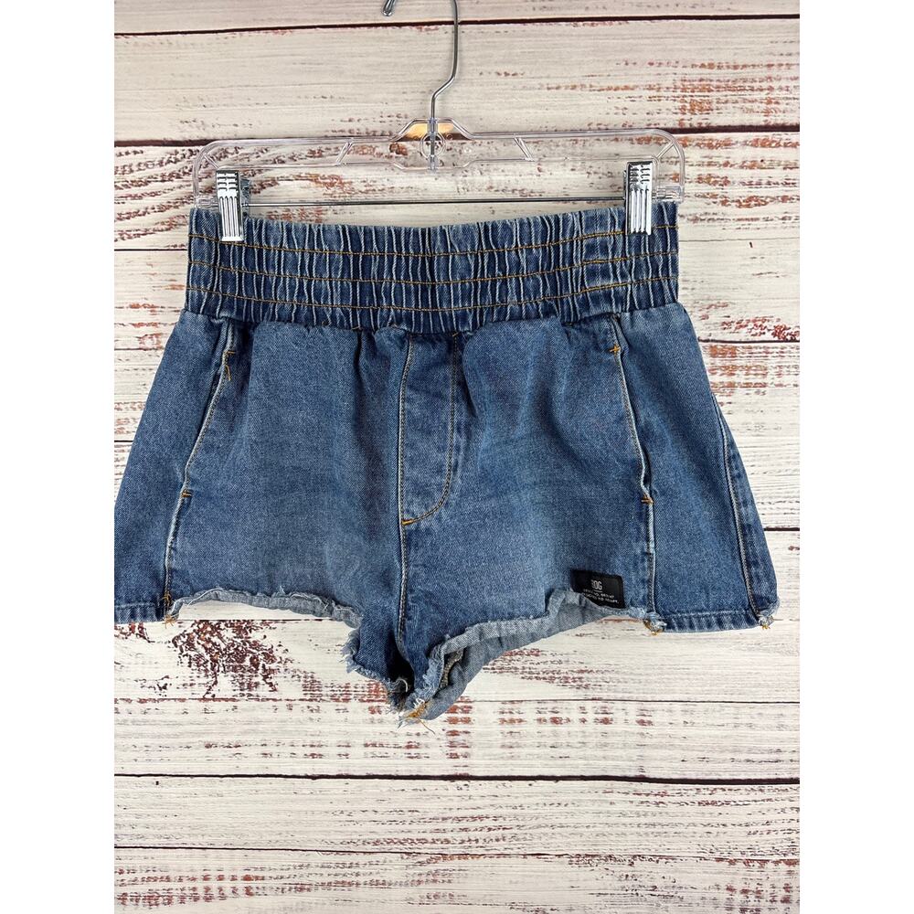Womens BDG Urban Outfitters Pull On Denim Blue Jean Boxer Shorts Elastic Waist M